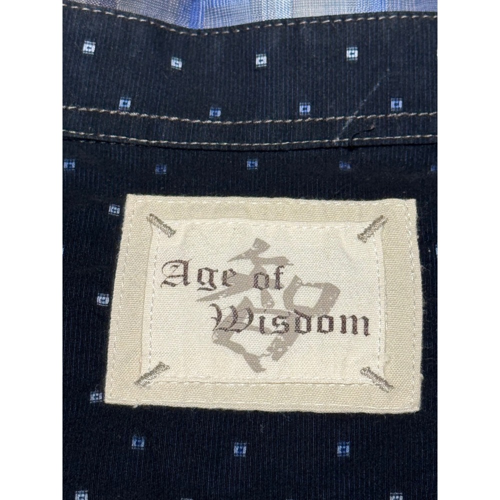 Age of Wisdom Shirt Mens XL Cotton Geometric Plaid Snap Button Blue Artsy Modern - Picture 6 of 9